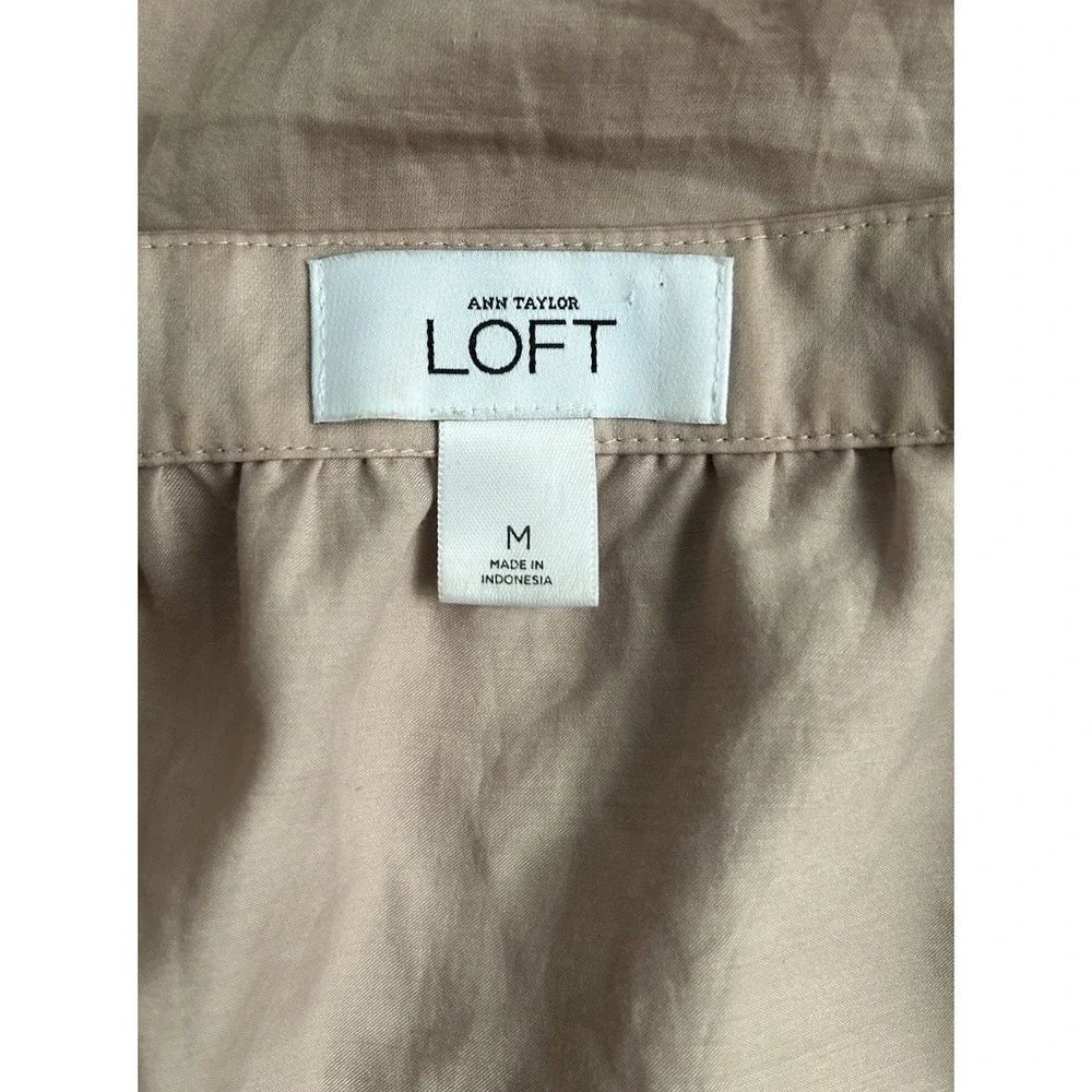 Ann Taylor Loft Tan Flutter Sleeve Scoop Neck Blouse Medium Neutral Career Top